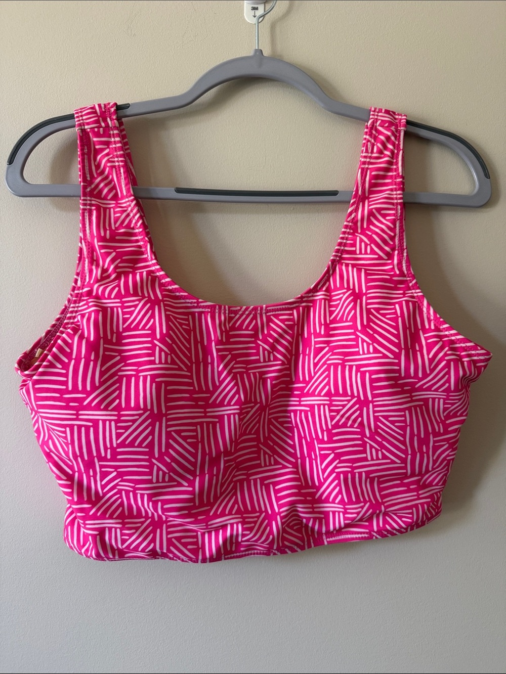 Bright Pink Patterned Women's Bikini Top — Supportive Crop Swim Tank